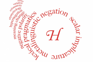 Logo for the Hornucopia workshop, with semantics terms arranged in the shape of a cornucopia.